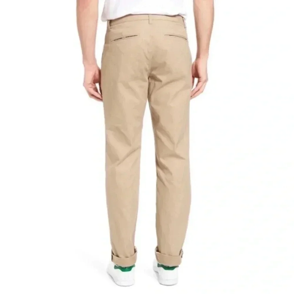 Bonobos Men’s Straight Fit Cotton Twill Chinos Khaki Plaid Accents 35x32